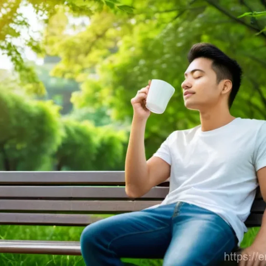 생태적 자아와 도시 환경의 관계 - **Prompt:** A serene moment of an individual (mid-20s, wearing casual jeans and a simple t-shirt) si...