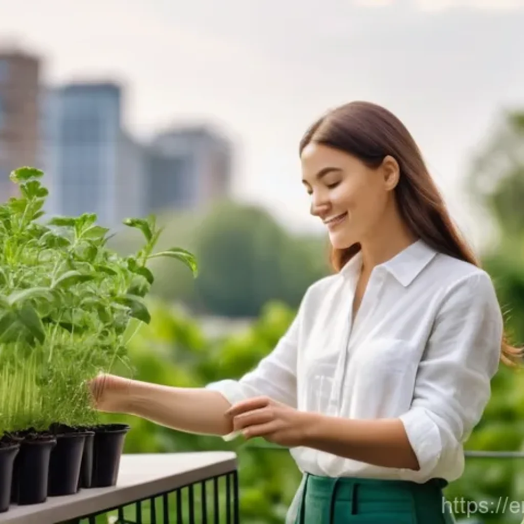 생태적 자아 형성과 지속 가능한 삶 - **Prompt 1: Serene Urban Gardener Connecting with Nature**
A young adult (male or female, age 20...