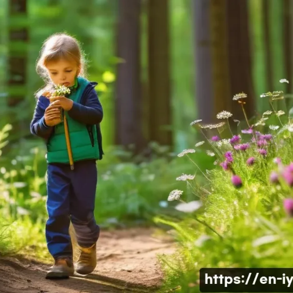 생태적 자아 형성과 공감 능력 개발 - A serene, sunlit forest scene during early morning with a diverse group of people of various ages an...