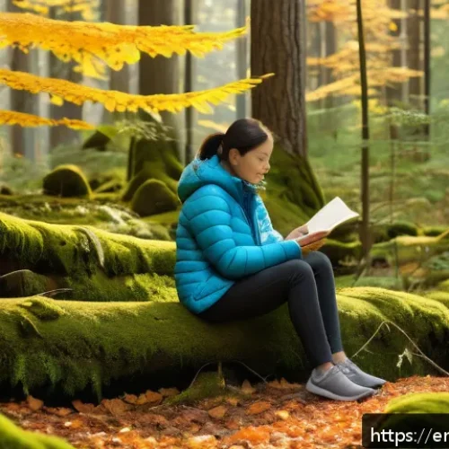 생태적 자아 형성과 긍정적 행동 변화 - A serene forest scene during early autumn with a diverse group of people engaged in mindful nature o...